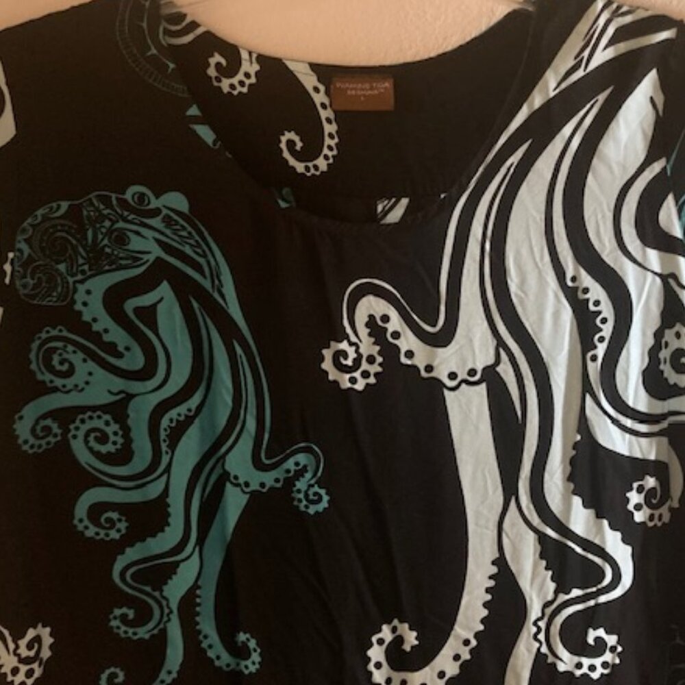 WAHINE TOA HAWAIIAN OCTOPUS-TAKO DRESS ALOHA MADE RESORT WEAR BLK/WHT/BL LOVELY - Picture 2 of 15